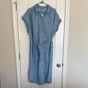 Old Navy Light Blue Denim Button-Up Shirt Dress with Tie Waist